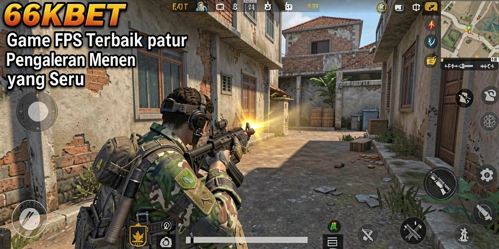Tampilan aksi intense dalam gameplay 66KBET di arena FPS.