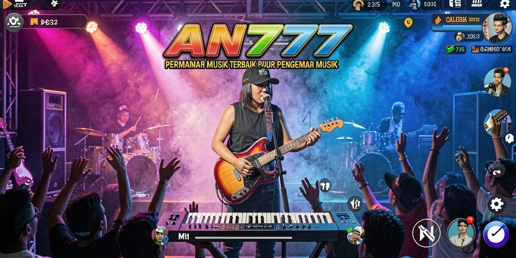 Tampilan gameplay interaktif dalam AN777 yang menampilkan pengalaman musik.