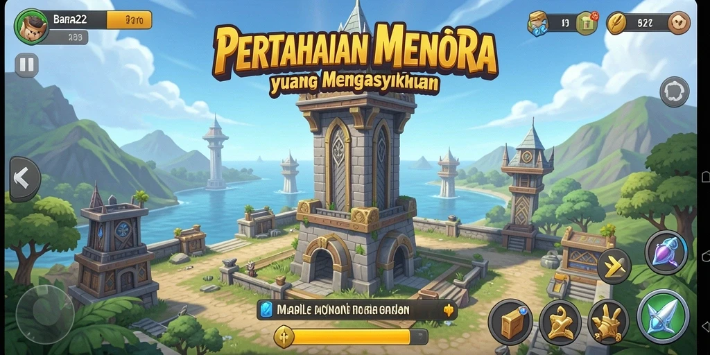 Tampilan gameplay BARA22 dalam pertempuran Tower Defense yang seru.