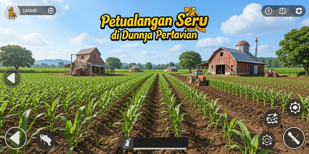 Tangkapan layar menunjukkan pemain yang sedang mengelola ladang penuh tanaman hijau.