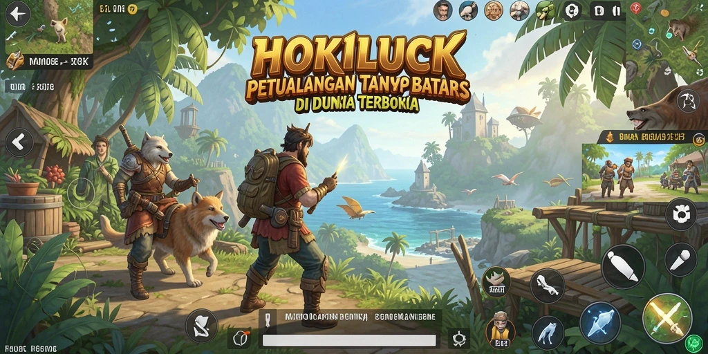 Tangkapan layar gameplay HOKILUCK menampilkan karakter menjelajahi dunia terbuka yang luas.