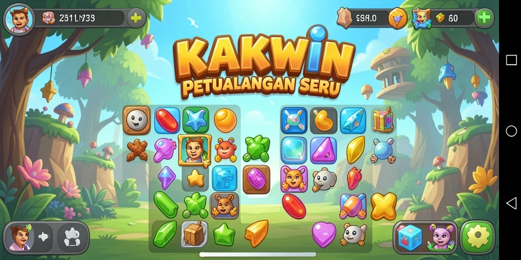Tampilan utama gameplay KAKWIN dengan warna-warna cerah dan tantangan menarik.