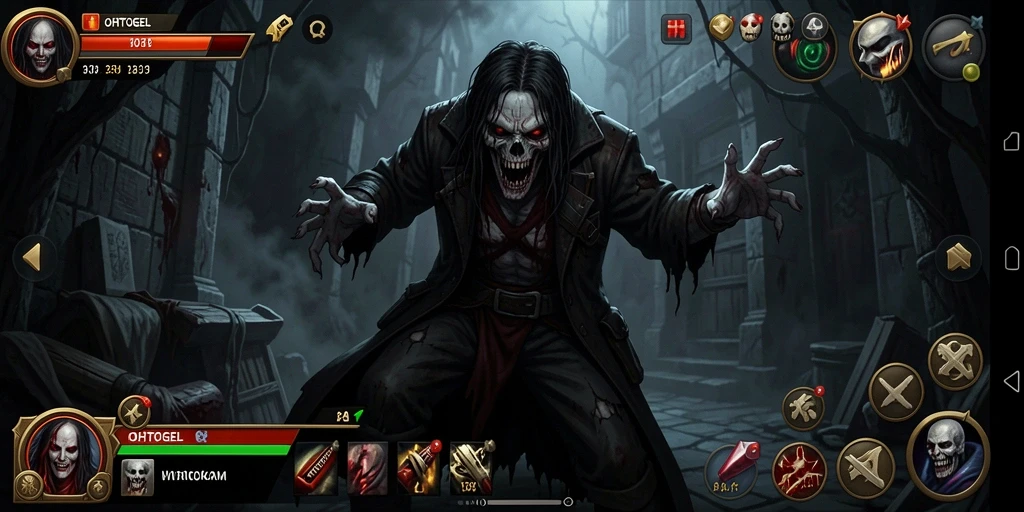 Gameplay OHTOGEL menampilkan suasana mencekam dan visual menakutkan.