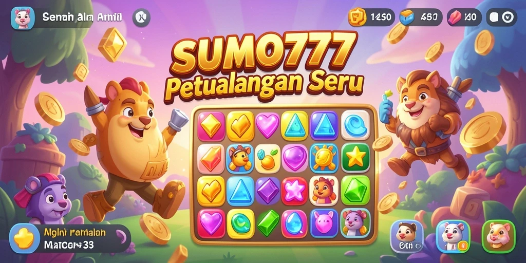 Screenshot SUMO777 menampilkan gameplay seru dalam penyelesaian puzzle Match-3.