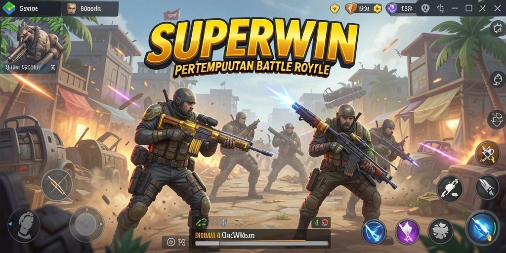 Tampilan gameplay SUPERWIN yang mendebarkan dalam pertempuran Battle Royale.