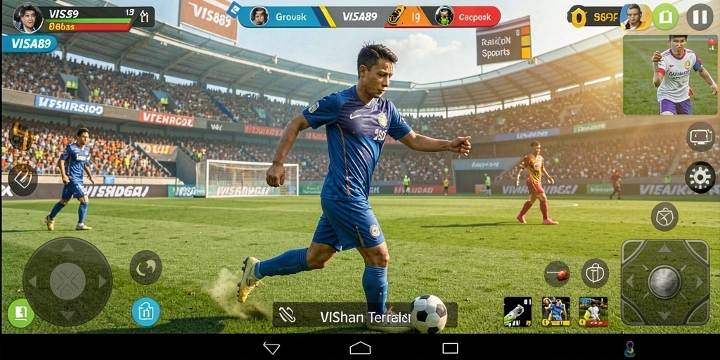 Tangkapan layar utama menunjukkan aksi seru dalam game olahraga.