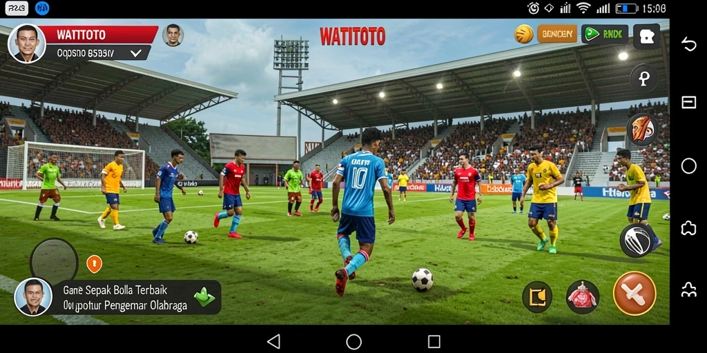 Screenshot gameplay WATITOTO yang menampilkan pertandingan sepak bola yang seru.