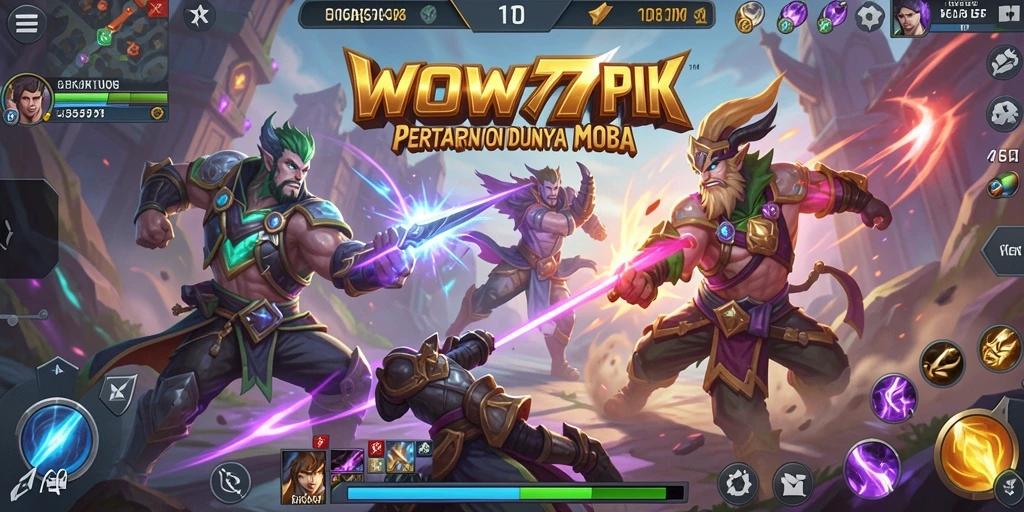 Tangkapan layar permainan WOW77 menampilkan aksi seru dalam pertempuran MOBA.